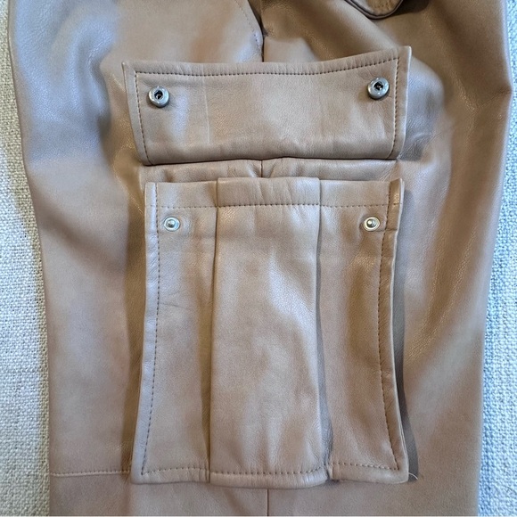 New 7 FOR ALL MANKIND Faux Leather Cargo Pants Vegan Tan Drawstring Ankle Wmn S - Picture 6 of 16